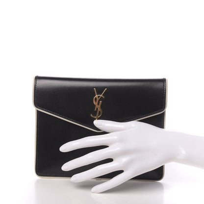 Saint Laurent Smooth Shiny Calfskin Monogram Uptown Baby Pouch Black White 2 of 6