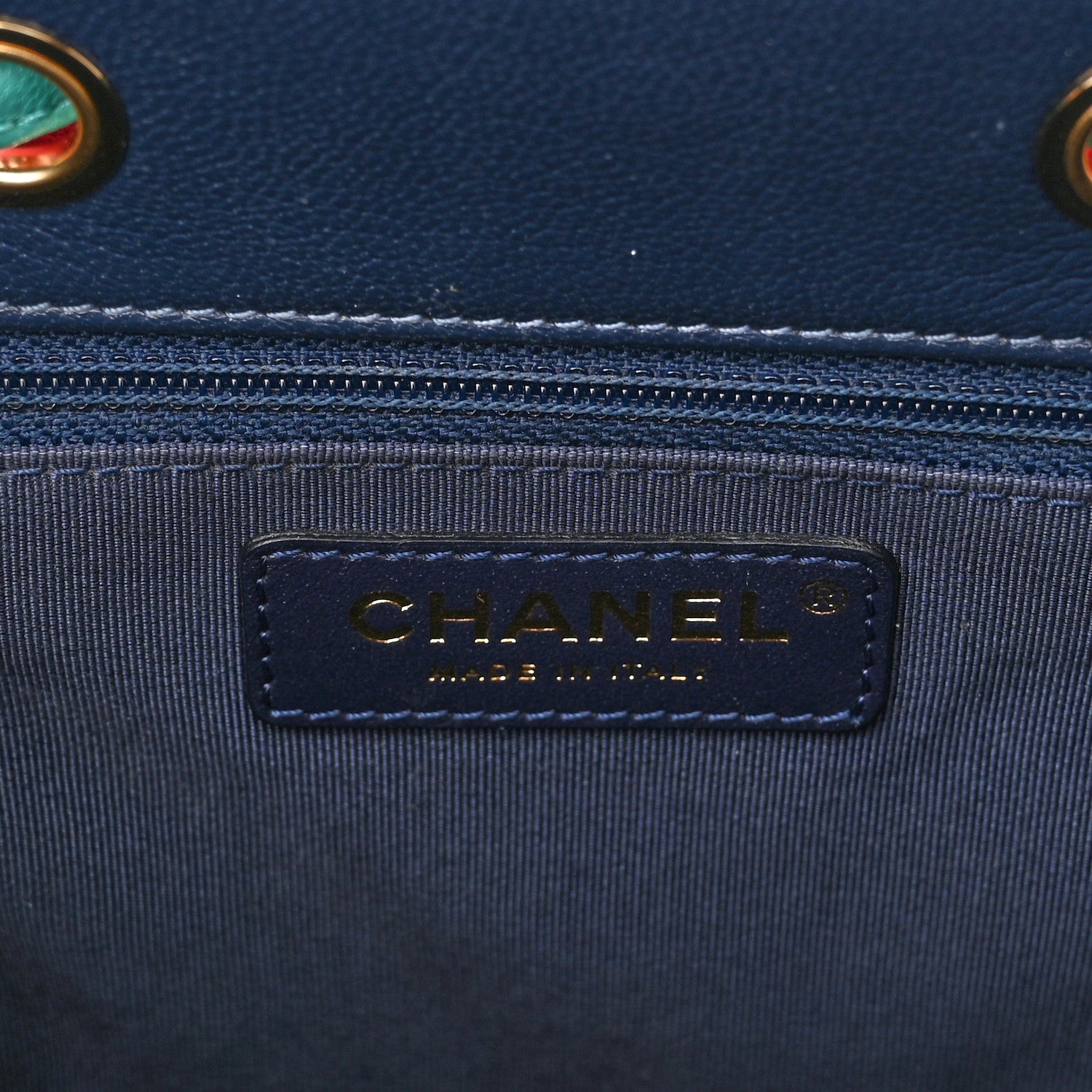 Chanel Goatskin Quilted Duma Drawstring Backpack Navy Turquoise Pink 6 of 11