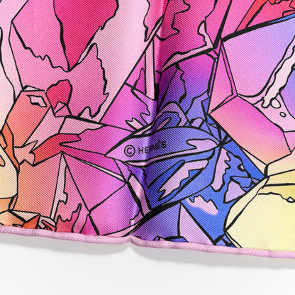 Hermes Silk Twill La Vallee De Cristal Scarf 90 Rose Bleu Jaune 3 of 4