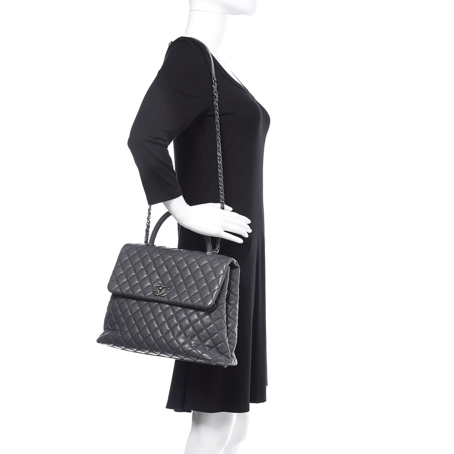 Chanel Caviar Quilted Large Coco Handle Flap Grey 1 of 15