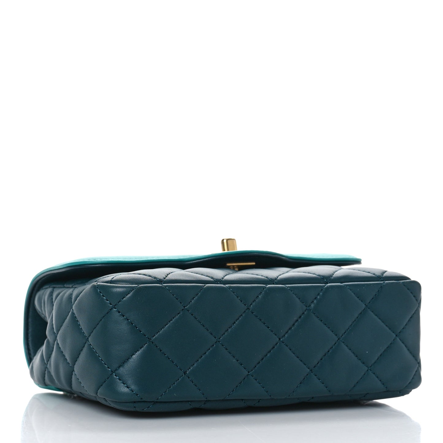 Lambskin Quilted Two Tone Day Flap Navy Turquoise