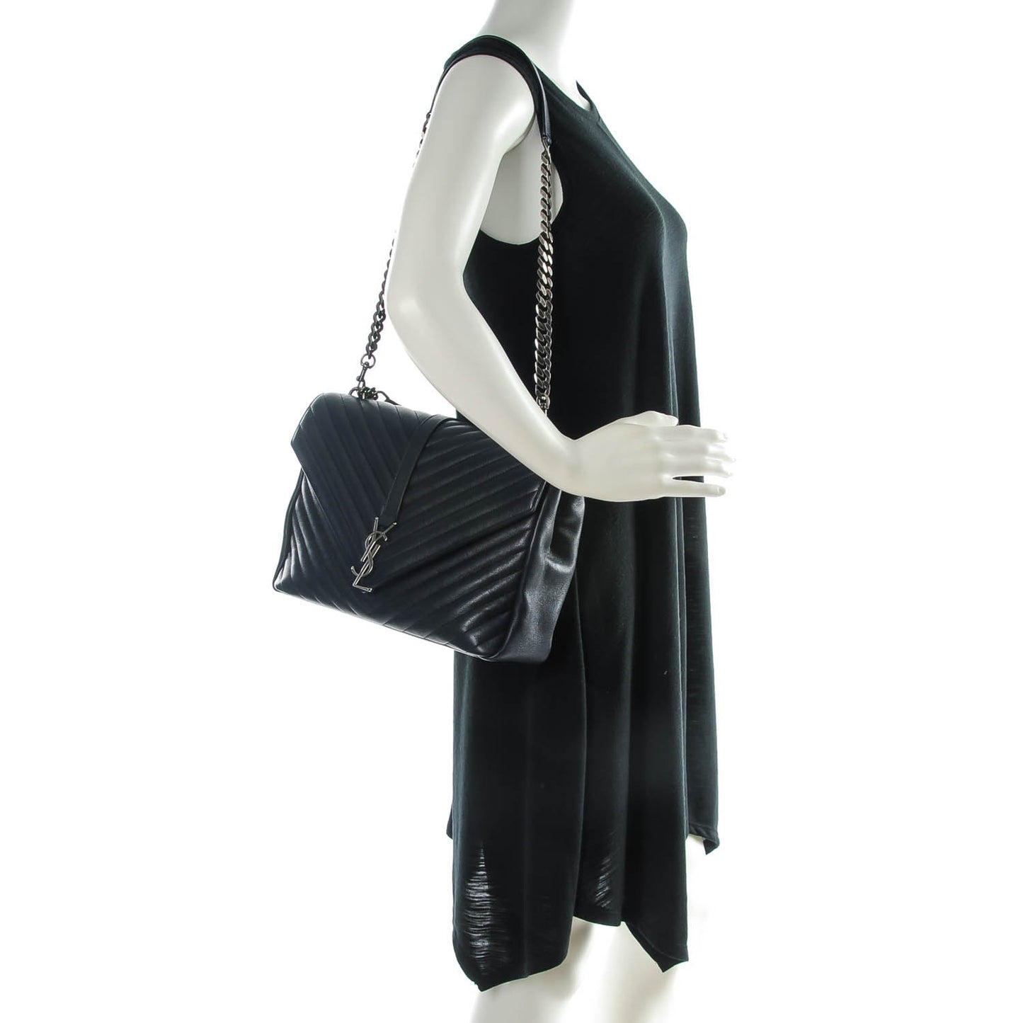 Sheepskin Matelasse Chevron Monogram Large College Satchel Navy Blue