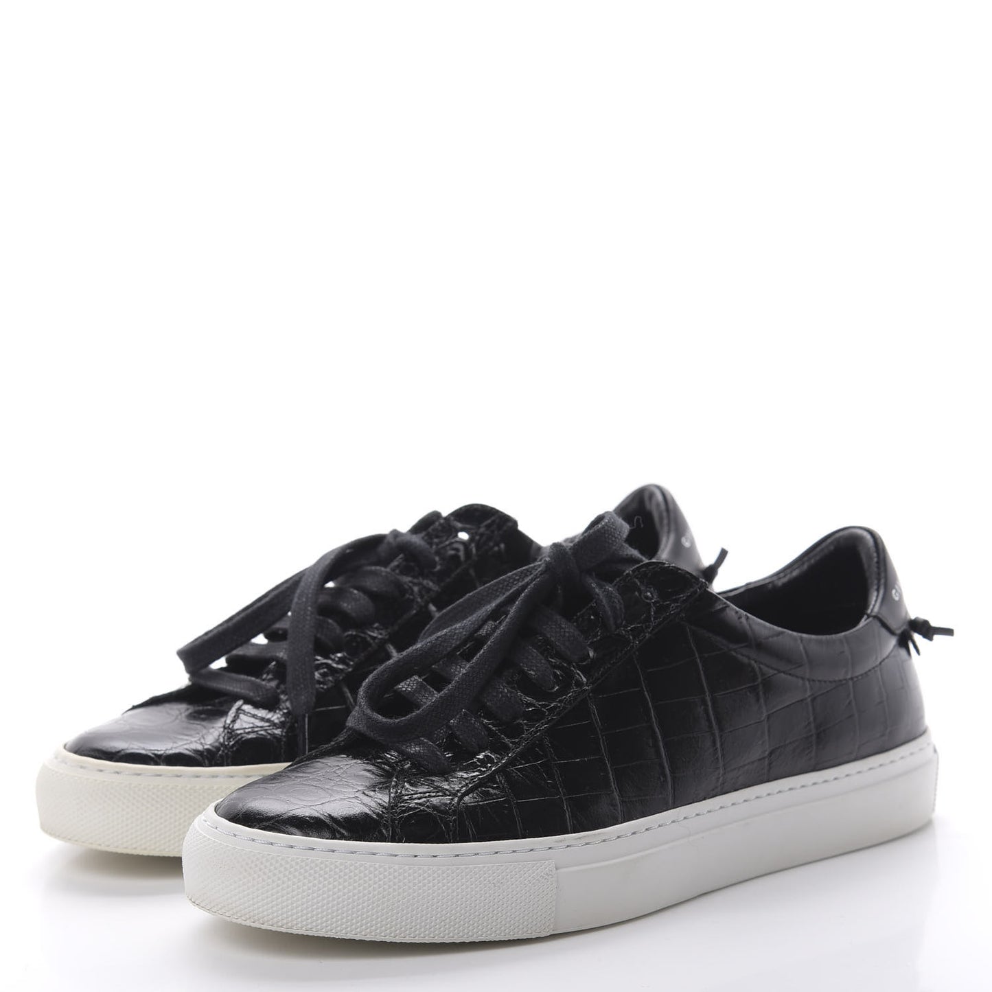 Calfskin Crocodile Embossed Womens Urban Street Sneakers 36 Black