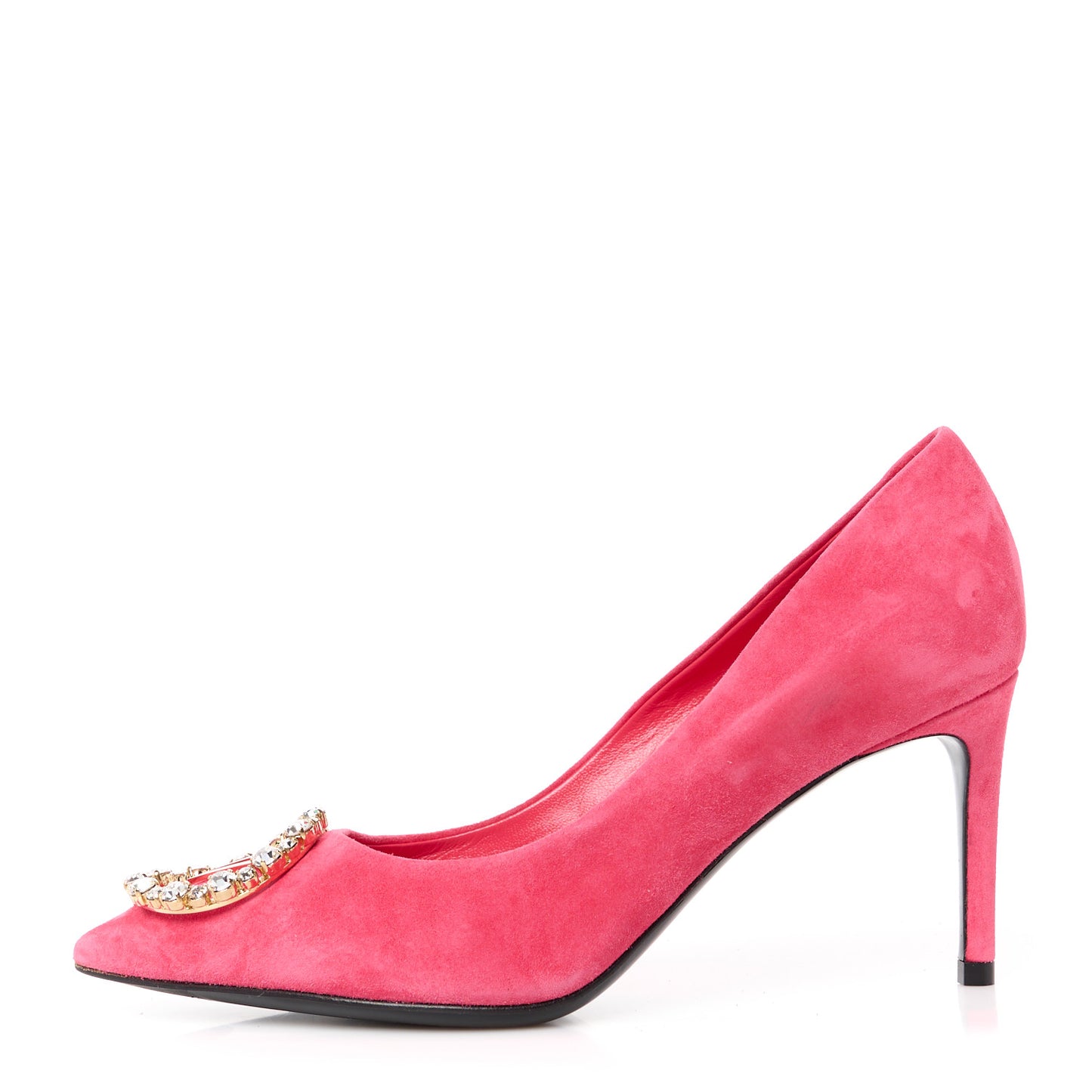 Suede Baby Goat Swarovski Crystal Madeleine Pumps 36 Pink