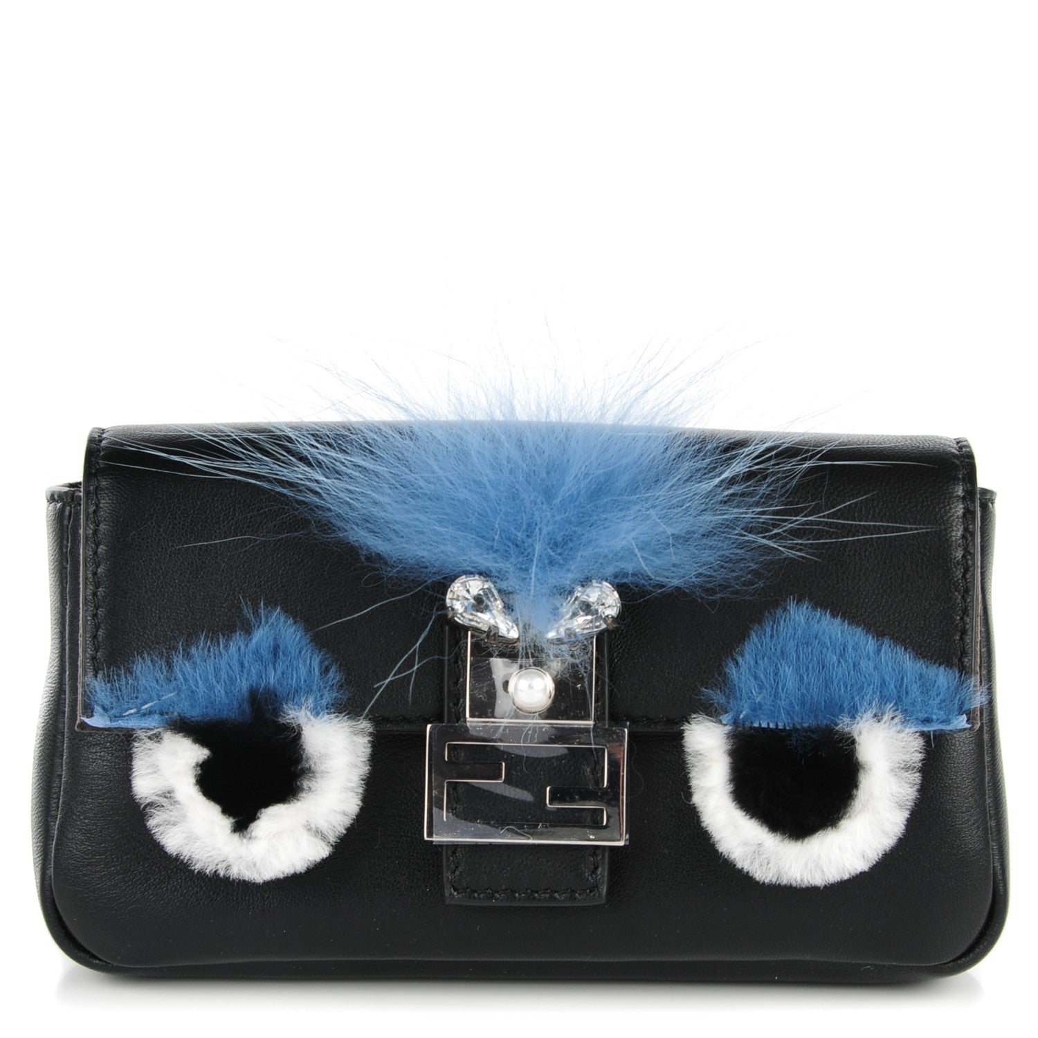 Fendi Nappa Rabbit Fox Fur Micro Buggie Baguette Black 1 of 8