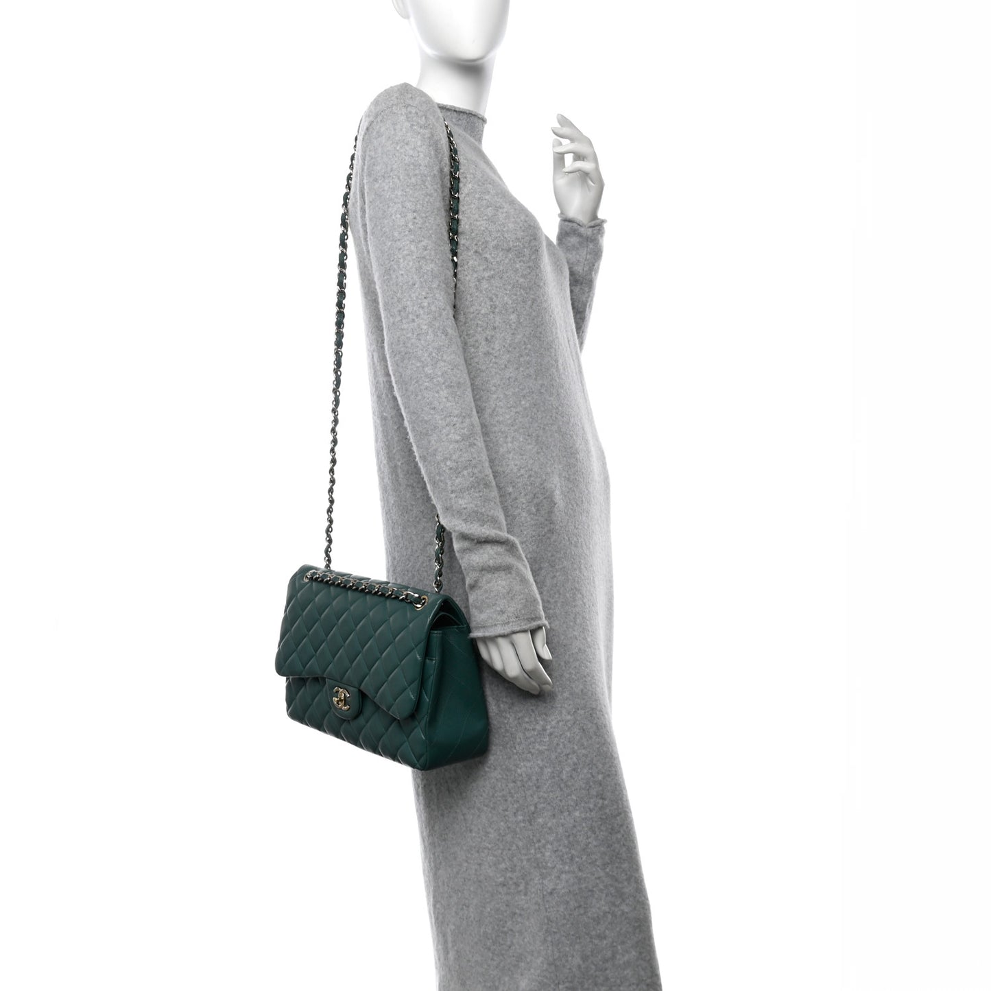 Lambskin Quilted Jumbo Double Flap Green