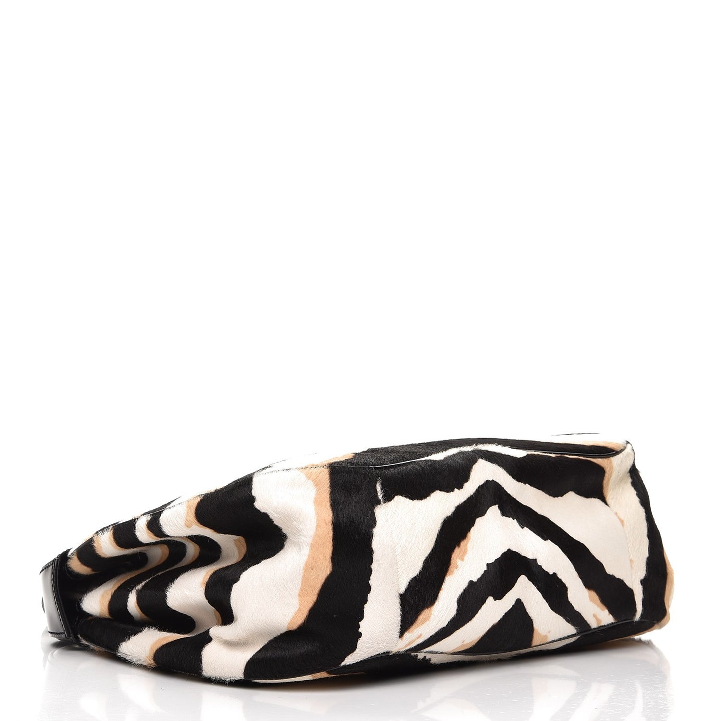 Calf Hair Zebra Print Bamboo Large Lady Lock Top Handle Bag Black White