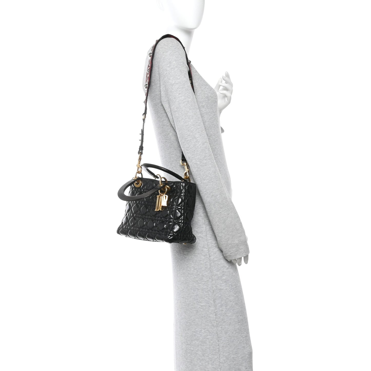 Crinkled Patent Cannage Medium Bohemian Lady Dior Black
