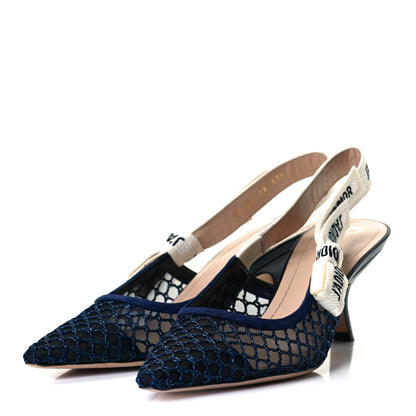 Christian Dior Resille Lambskin Ribbon J'Adior Slingback 65mm Pumps 38 Indigo Blue 3 of 8