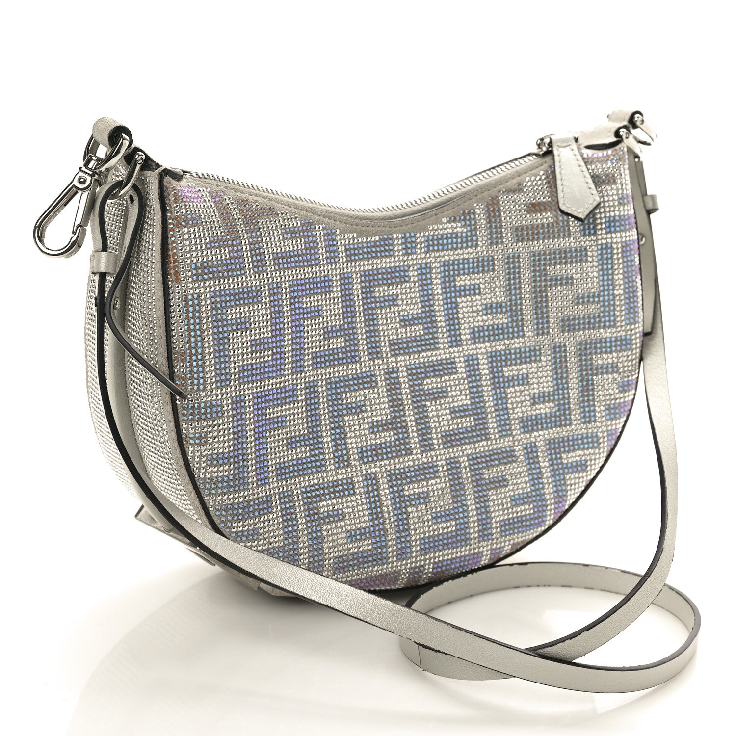 Fendi Iridescent Crystal Vitello Laminato Suede FF Mini Fendigraphy Hobo Bag Capuccino 2 of 12