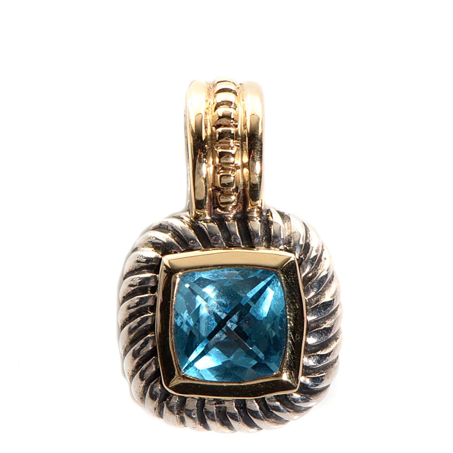 Sterling Silver 14K Yellow Gold Blue Topaz 7mm Albion Enhancer Pendant