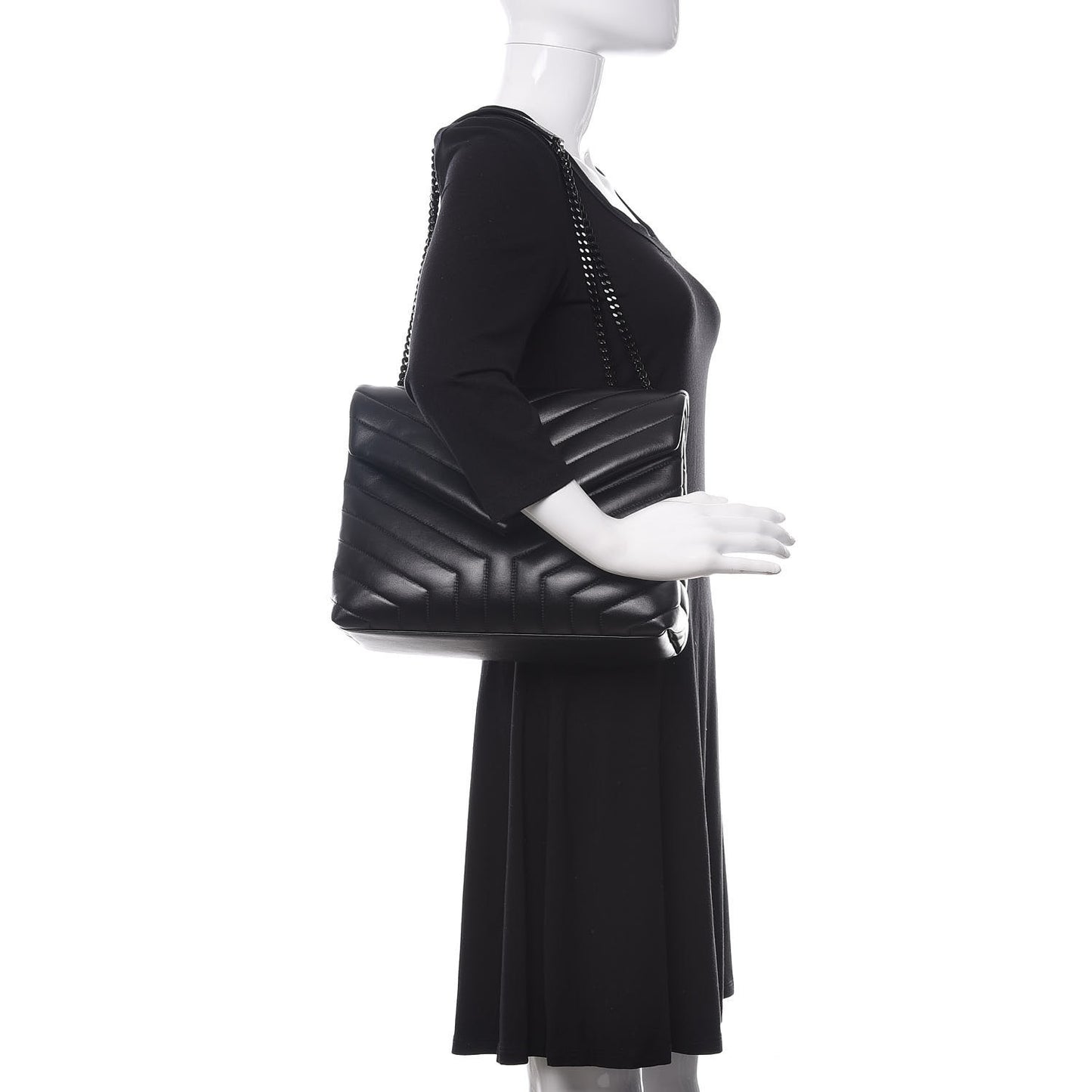 Calfskin Y Quilted Monogram Medium Loulou Chain Satchel Black