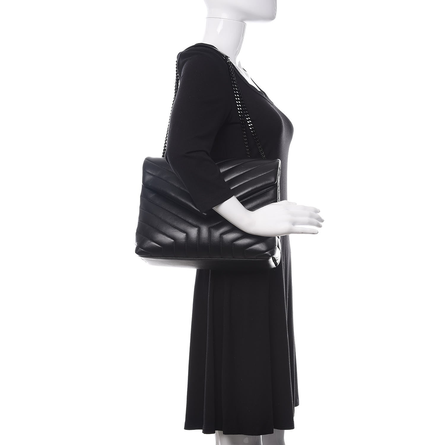 Saint Laurent Calfskin Y Quilted Monogram Medium Loulou Chain Satchel Black 2 of 9