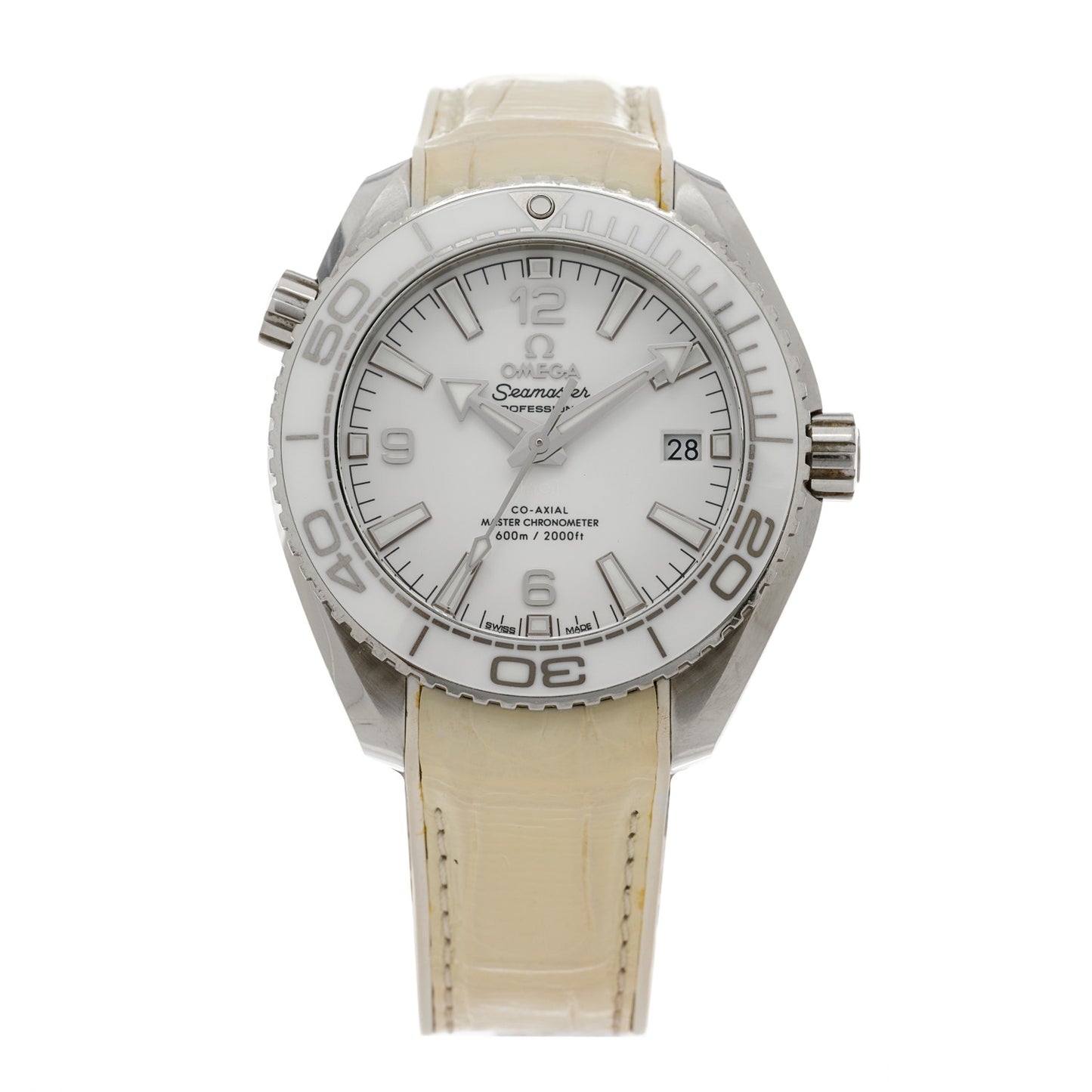 Stainless Steel Alligator 39.5mm Seamaster Planet Ocean Co-Axial Automatic Watch White 215.33.40.20.04.001