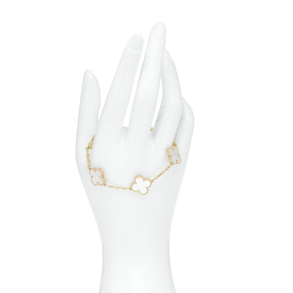 Van Cleef & Arpels 18K Yellow Gold Mother of Pearl 5 Motifs Vintage Alhambra Bracelet 2 of 5