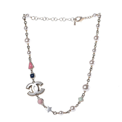Chanel Resin Pearl Beaded CC Short Necklace Gold Pearly White Pink 3 of 4