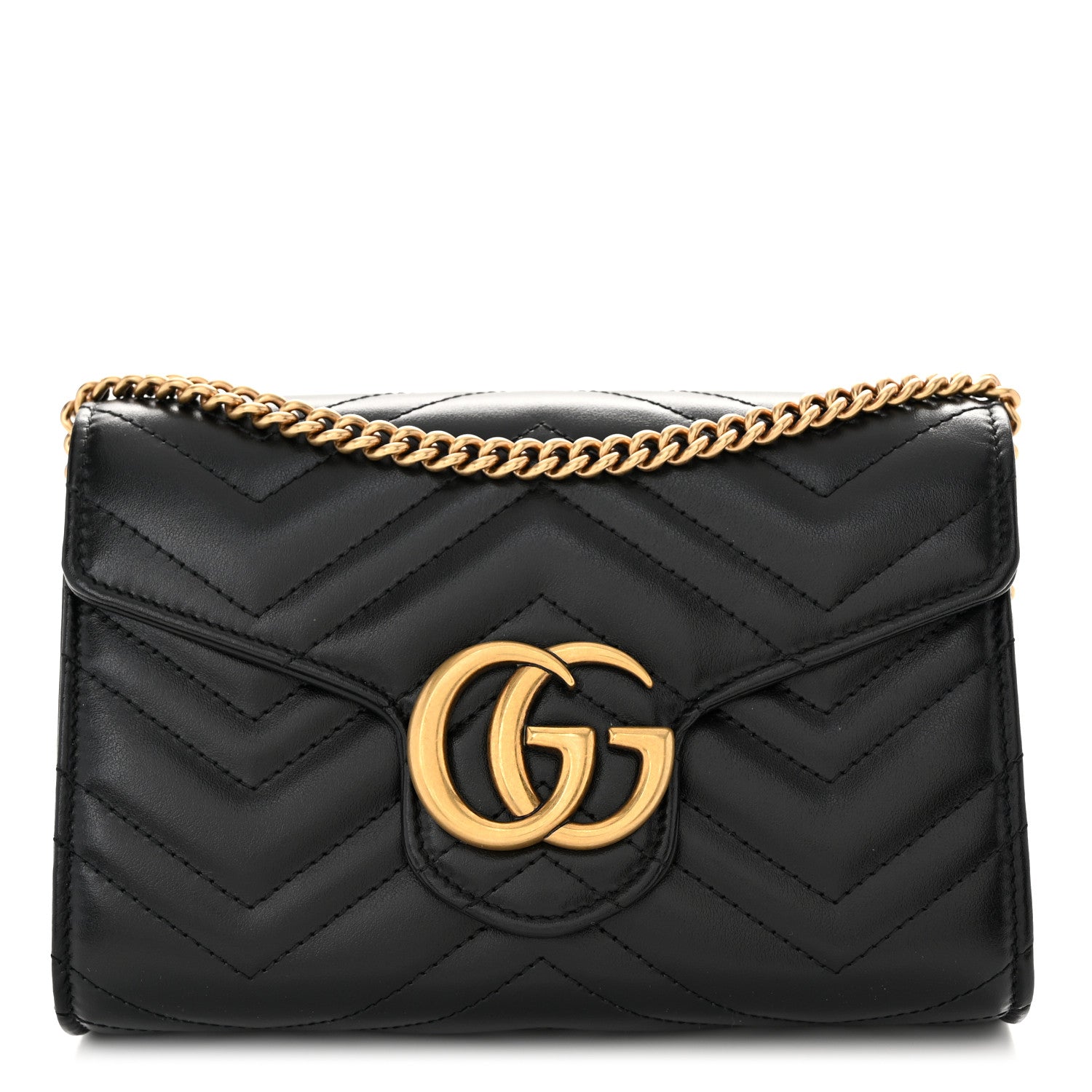 Gucci Calfskin Matelasse GG Marmont Chain Wallet Black 1 of 12