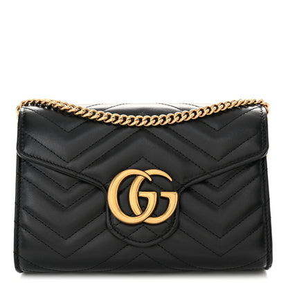 Gucci Calfskin Matelasse GG Marmont Chain Wallet Black 1 of 12