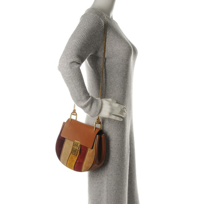 Chloe Suede Calfskin Patchwork Medium Drew Shoulder Bag Caramel 2 of 8