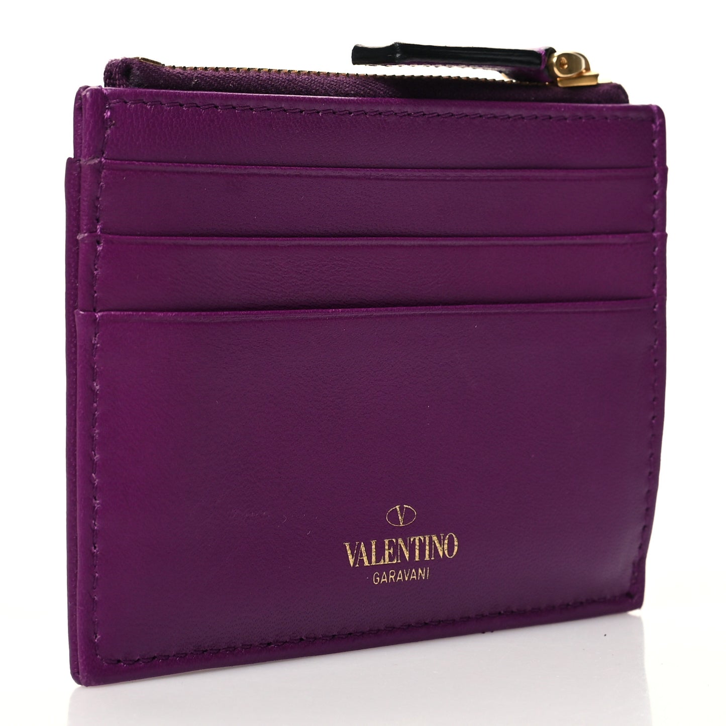 Nappa Roman Stud Zip Card Holder Prune