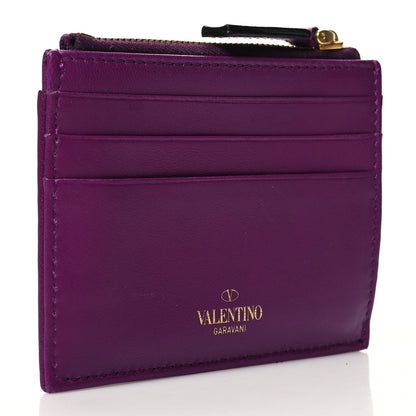Valentino Garavani Nappa Roman Stud Zip Card Holder Prune 3 of 9