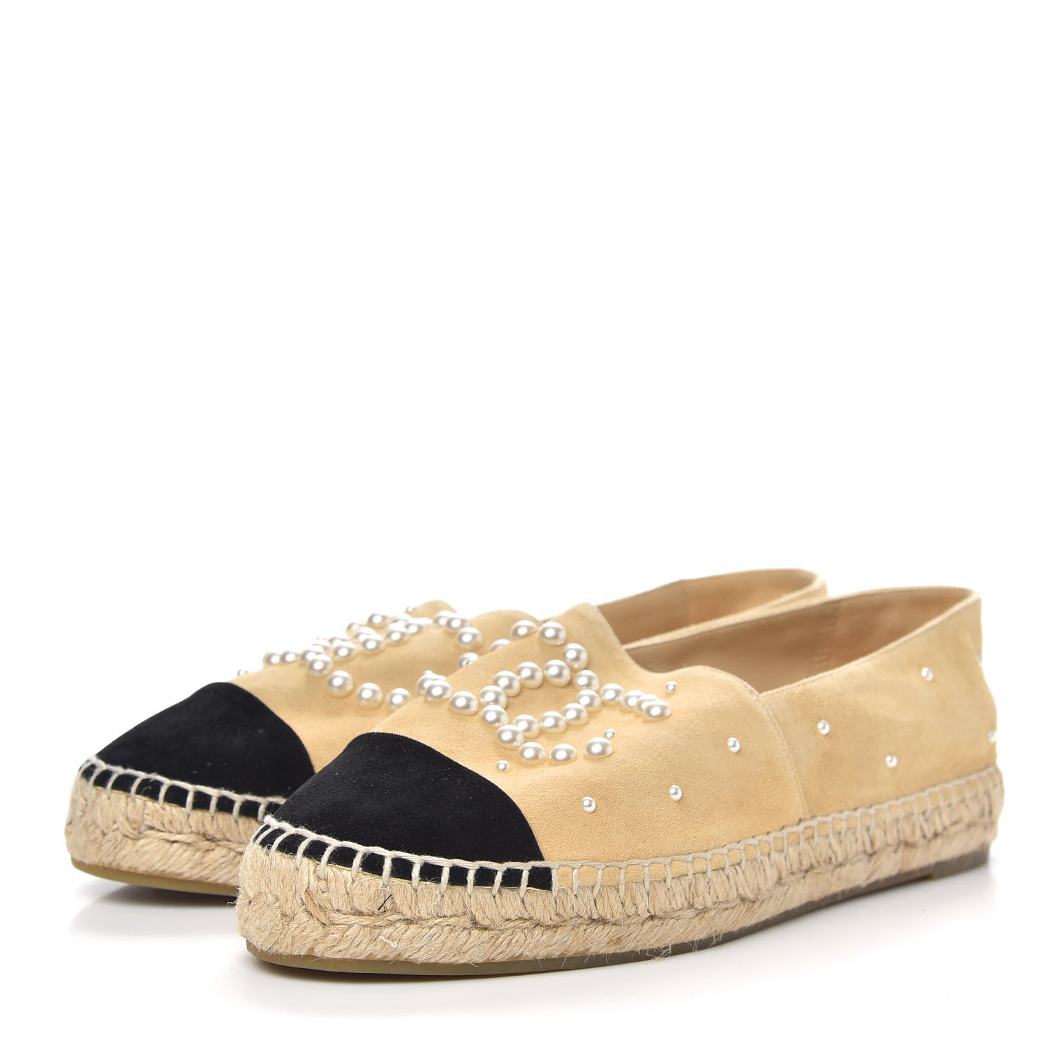 Chanel Suede Pearl CC Espadrilles 39 Beige Black 3 of 9