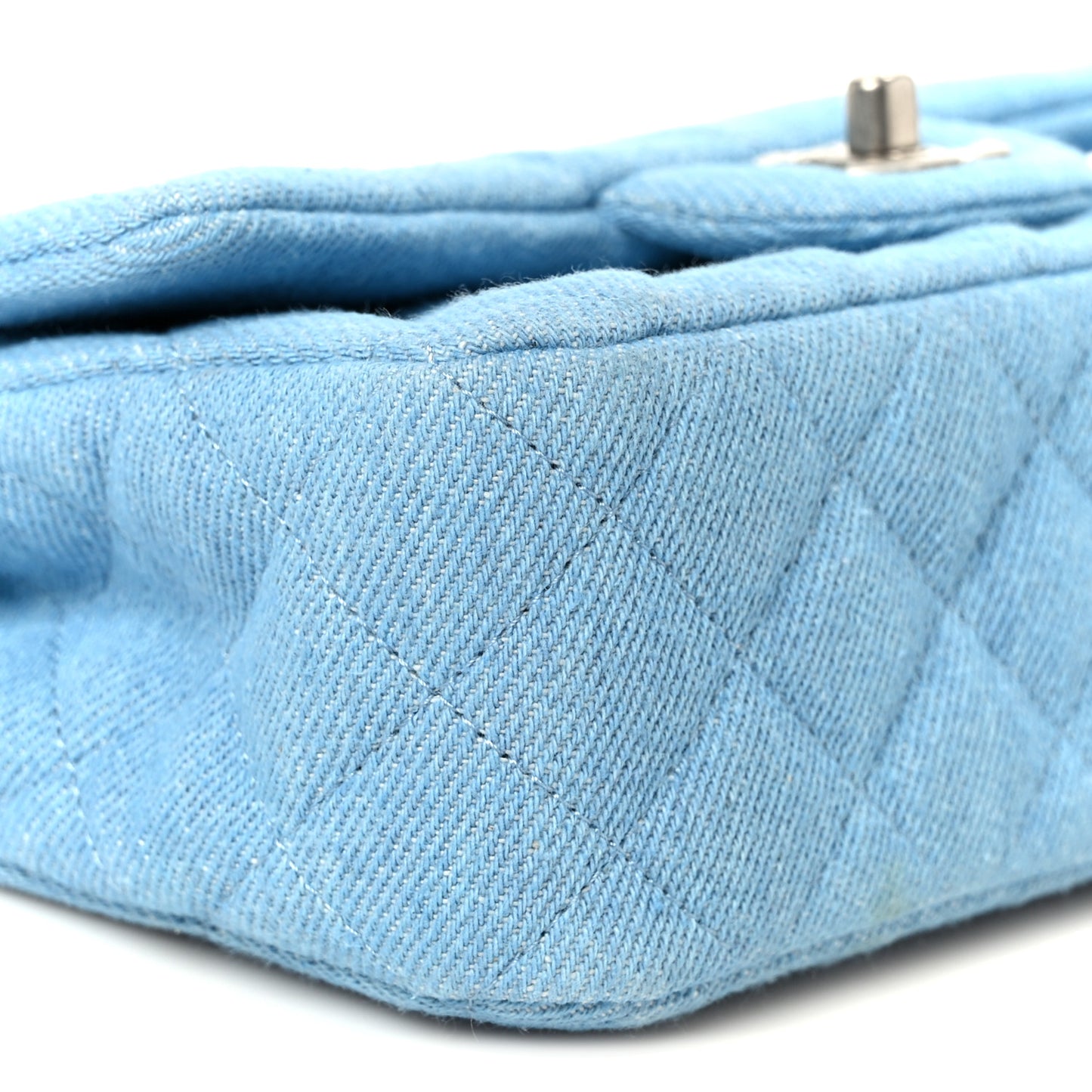 Denim Quilted Mini Rectangular Flap Blue
