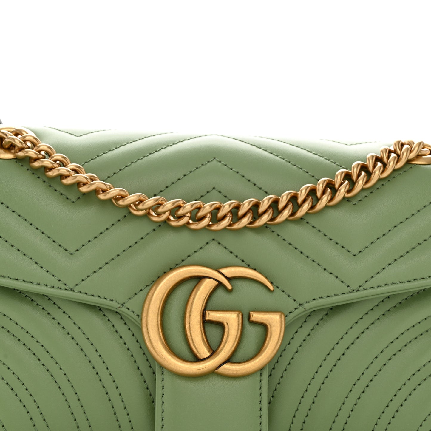 Calfskin Matelasse Small GG Marmont Shoulder Bag Salamander Green