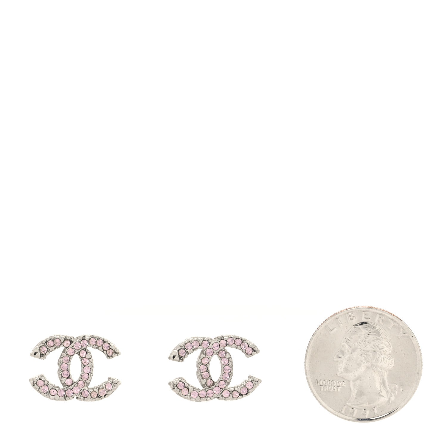 Chanel Crystal Enamel CC Earrings Silver Pink 2 of 4