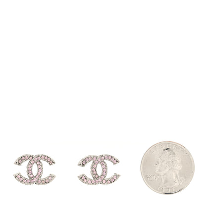 Chanel Crystal Enamel CC Earrings Silver Pink 2 of 4