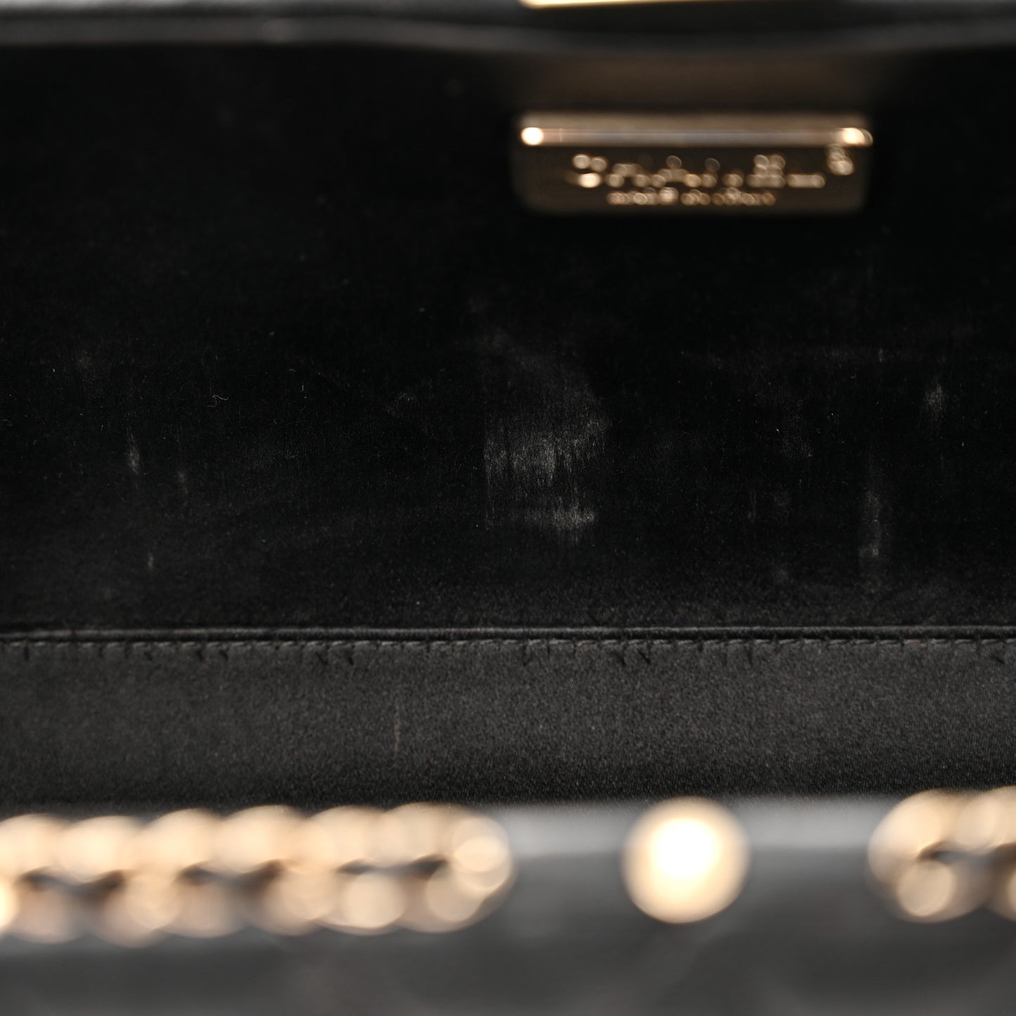Lambskin Quilted Pearl Crystal Chain Around Clutch Black