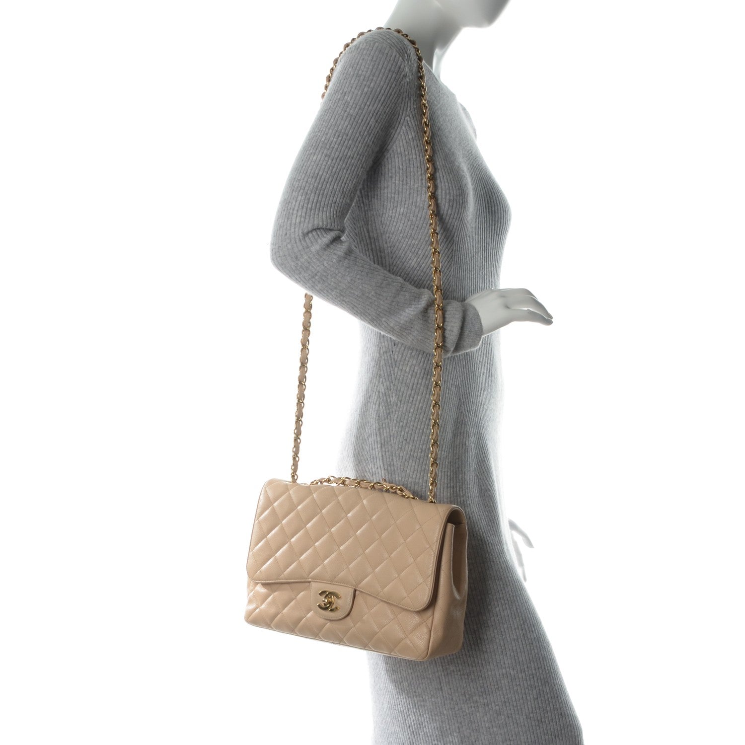 Chanel Caviar Quilted Jumbo Single Flap Beige 2 of 8