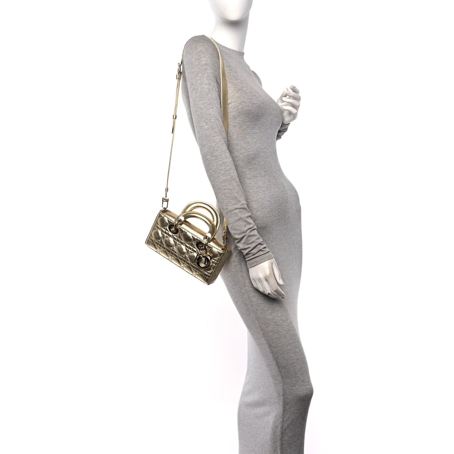 Metallic Lambskin Cannage Small Lady D-Joy Gold
