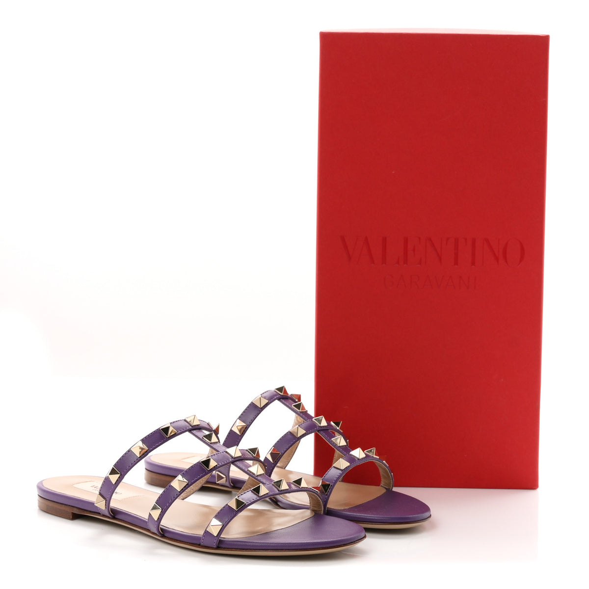 Valentino Garavani Nappa Rockstud Caged Flat Slide Sandals 36 Indian Violet 10 of 10