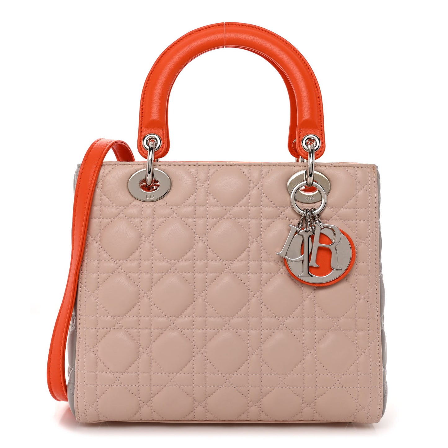 Lambskin Cannage Medium Tri-Color Lady Dior Rose Pale Multicolor
