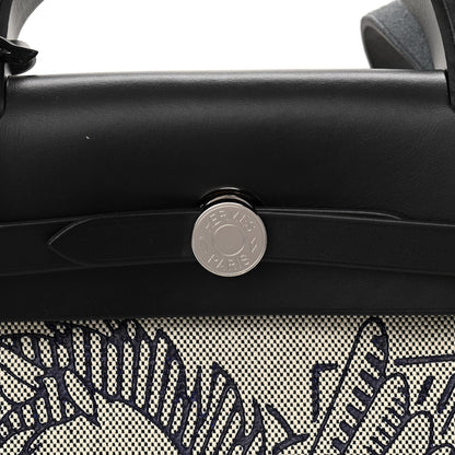 Hermes Vache Hunter Toile H Pegase Pop Herbag Zip Retourne 31 PM Bleu Indigo Ecru Black 8 of 12