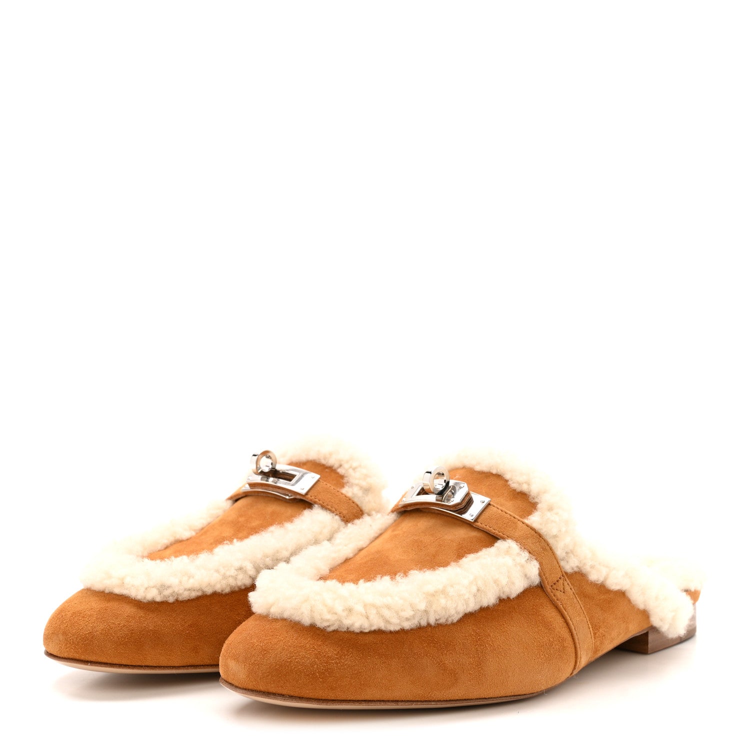 Hermes Suede Goatskin Shearling Womens Oz Mules 38 Natural Ecru 4 of 11