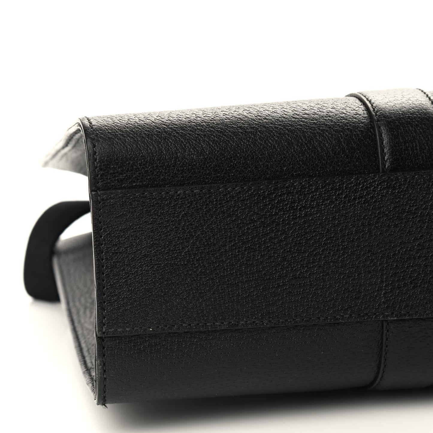 Grained Calfskin Web Top Handle Tote Black