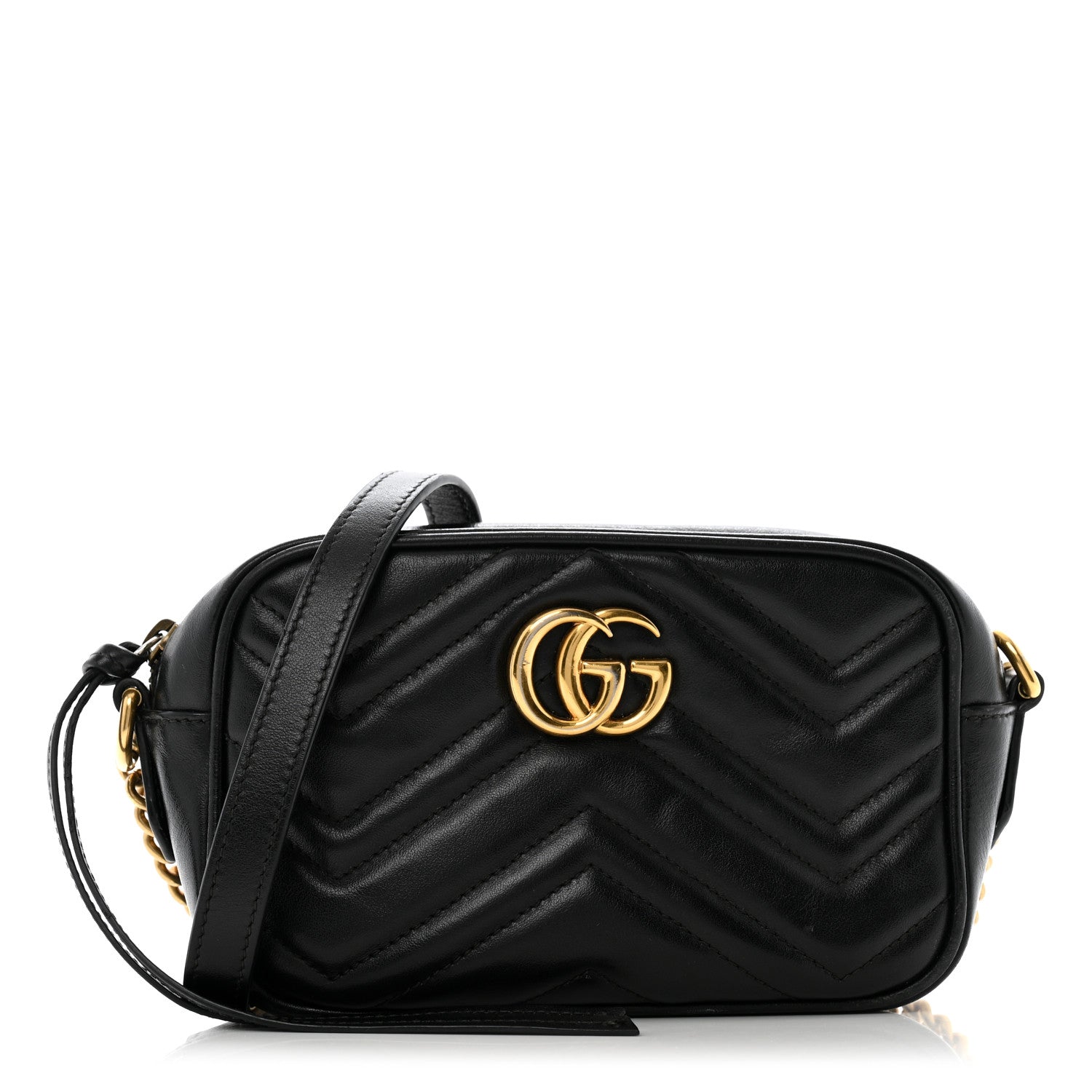 Gucci Calfskin Matelasse Mini GG Marmont Chain Shoulder Bag Black 1 of 14