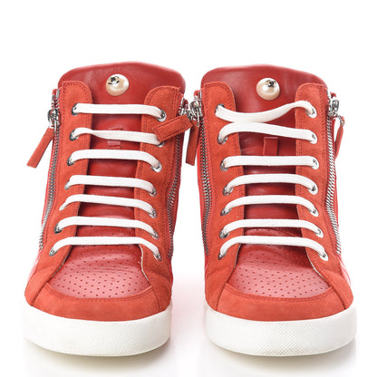 Chanel Calfskin Pearl High Top CC Sneakers 38 Red 2 of 10
