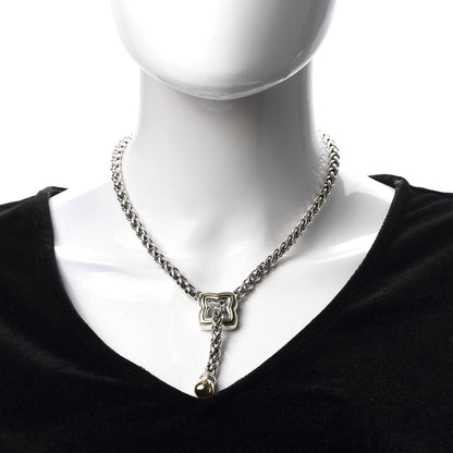 David Yurman Sterling Silver 18K Yellow Gold Quatrefoil Lariat Wheat Chain Necklace 2 of 6