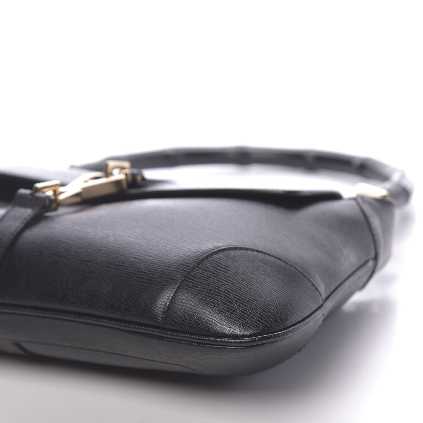 Calfskin Bamboo Handle Jackie O Hobo Black