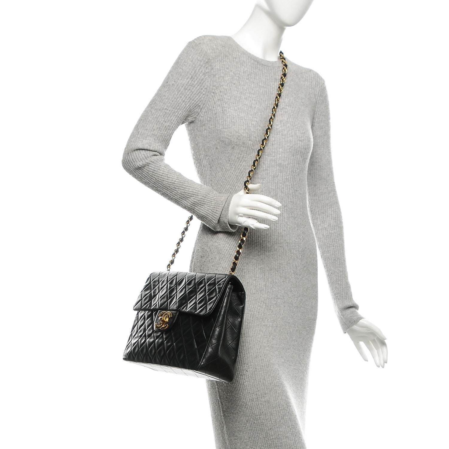 Chanel Lambskin Quilted XL Jumbo Single Flap Black 2 of 9
