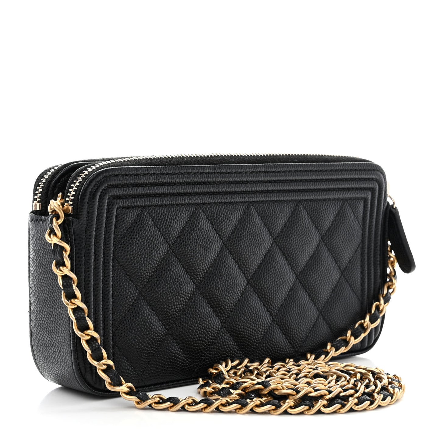 Caviar Quilted Small Boy Clutch With Chain Black