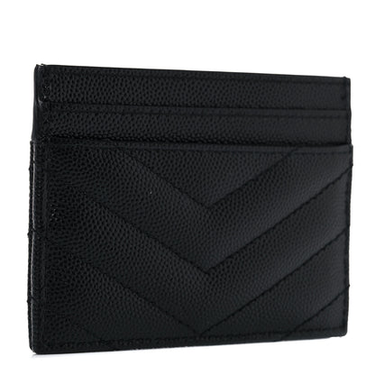 Saint Laurent Grain De Poudre Matelasse Chevron Monogram Credit Card Case Black 3 of 8