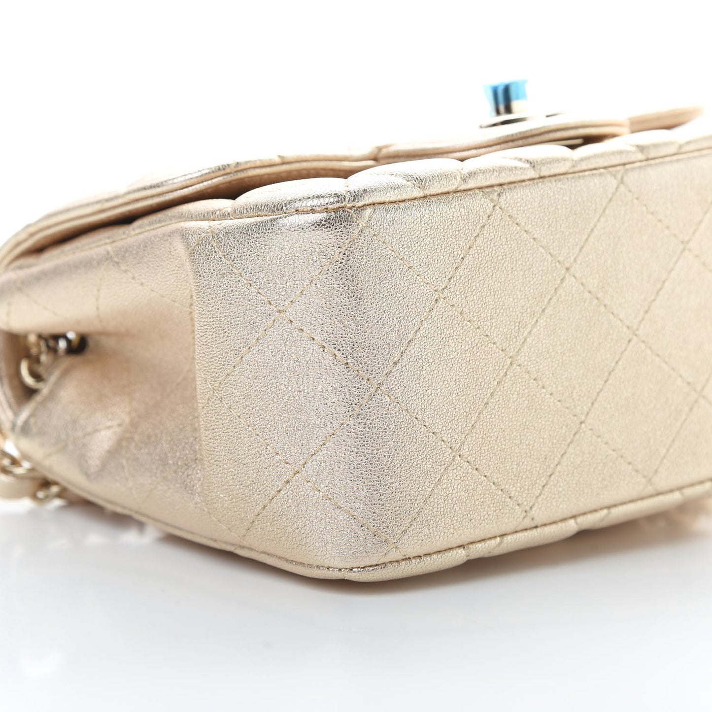 Metallic Lambskin Quilted Mini Square Flap Gold