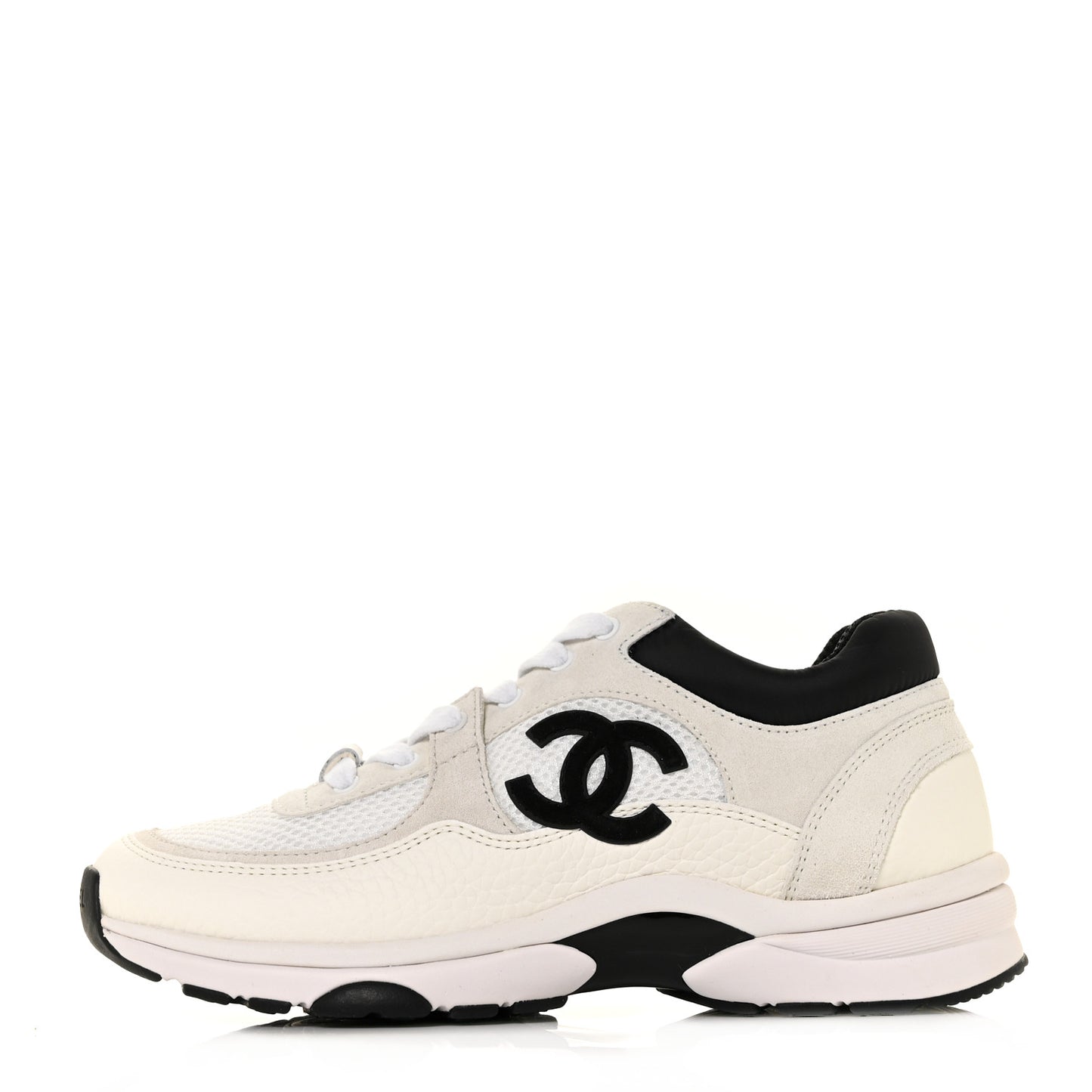 Mesh Suede Calfskin Grained Calfskin Womens CC Sneakers 36 White Black