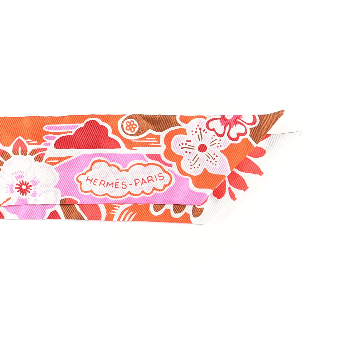 Silk Bingata Twilly Fuchsia Corail Brun