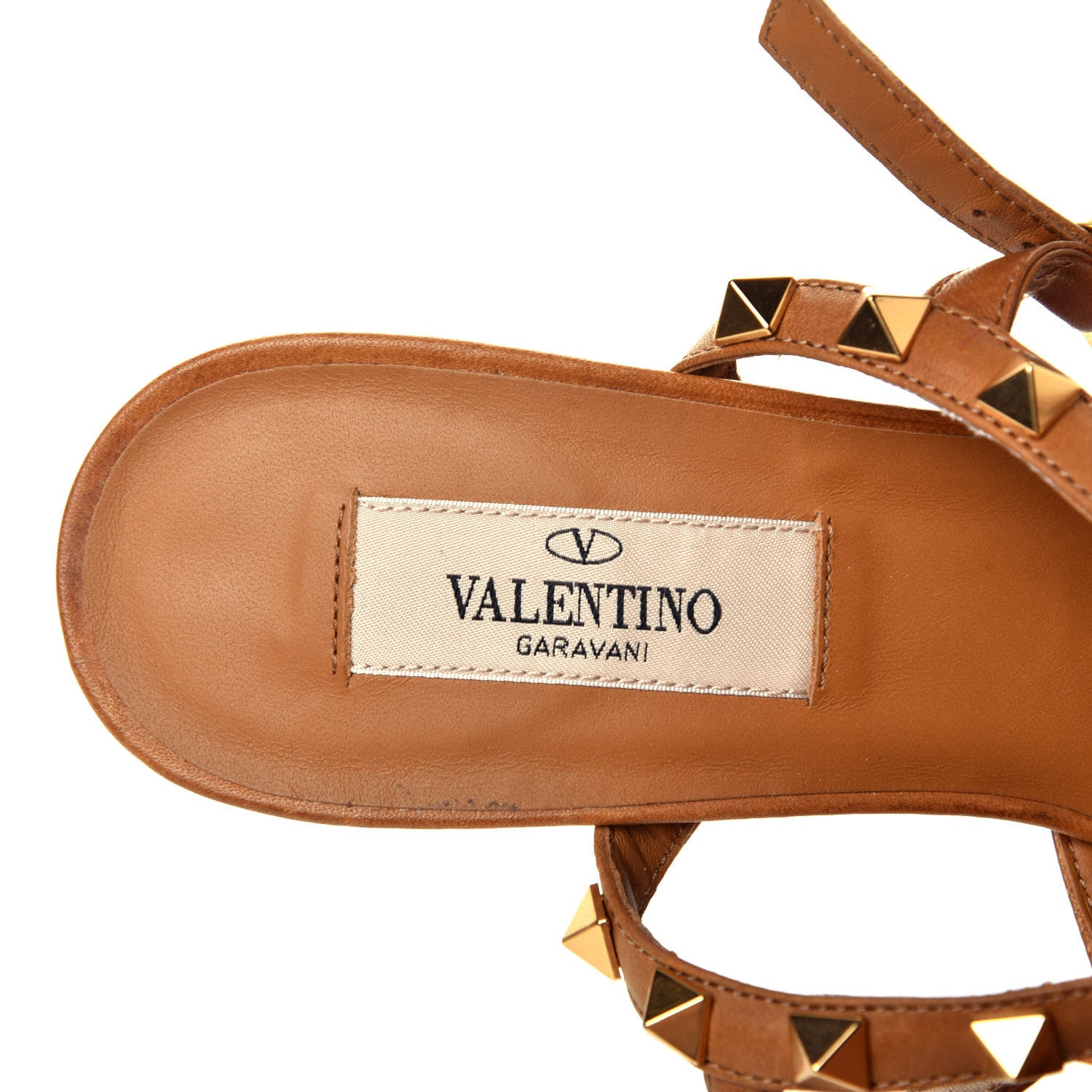 Valentino Garavani Raffia Calfskin Rockstud Ankle Strap 65mm Pumps 37.5 Natural Saddle Brown 7 of 8