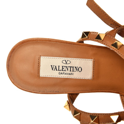 Valentino Garavani Raffia Calfskin Rockstud Ankle Strap 65mm Pumps 37.5 Natural Saddle Brown 7 of 8